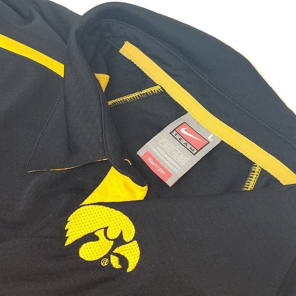 Iowa Hawkeyes Mens Large Team Nike‎ Black Short Sleeve Polo Golf Shirt Fit Dry
